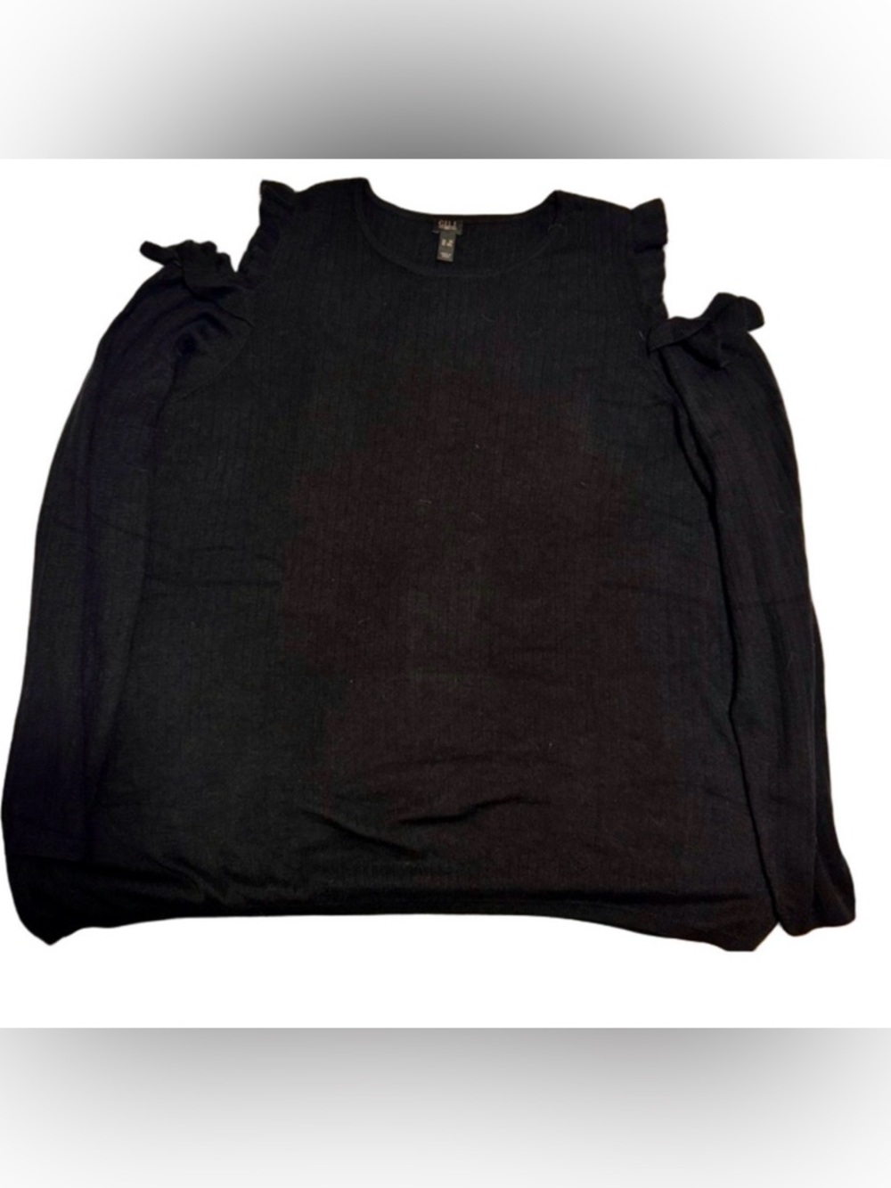 Gilli‎ Black Ribbed Cold-Shoulder Ruffle Sleeve Top - Picture 4 of 4